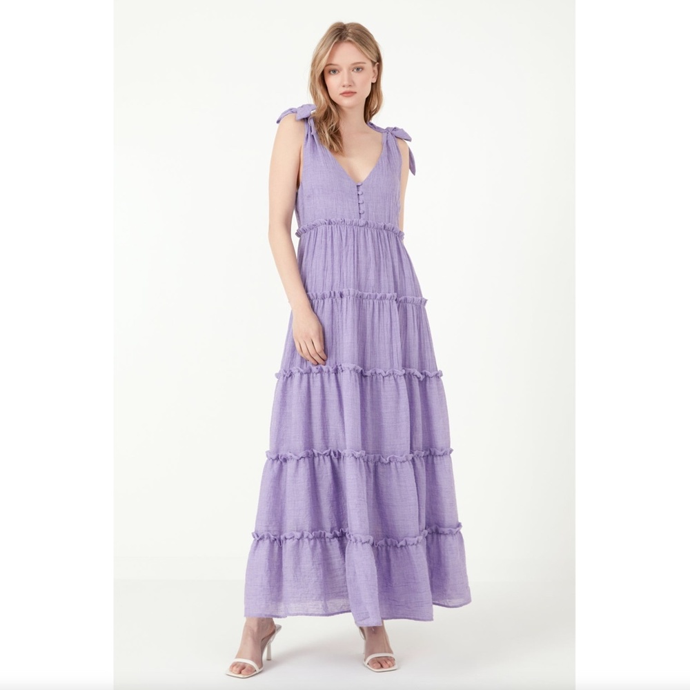 Free the Roses Lavender tiered Maxi Dress cotton S
